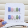 Colorful cat-eye press-on nails set with lavender pink and green square-round design - Size S (FM270-S)