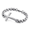 304 stainless steel men's box chain bracelet with large polished silver cross pendant - Steel (KB108648-K)