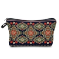 Macro view of mandala pattern toiletry bag featuring durable zipper and carry handle loop - 52001/Dark Blue Ethnic Border Design