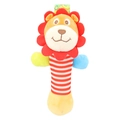Lion plush baby rattle toy with red and white striped handle for sensory play - Lion (Red Mane)