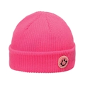 Hot pink knitted beanie with smile patch emoji for men and women winter fashion - M(56-58cm) / Pink