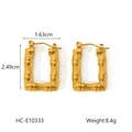 Detailed view of U-shaped gold earrings with dimensions 2.49cm height and 1.63cm width - Rectangular Bamboo Texture Style (HC-E10333)