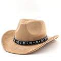 Classic light brown Western cowboy hat with turquoise beaded leather band decoration - M (56-58cm) / Camel