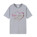 T-shirt gris pour femmes avec imprimé I love you MOM et cœurs dorés pailletés - XS / Gris / I Love You Mom