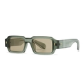 Retro rectangle sunglasses in matte dark green with brown lenses and gold diamond accents - Matte Green Frame Light Tea Lens