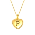 Golden heart-shaped pendant necklace featuring embossed letter P with beaded edge - Letter P Style (S-P151-P)