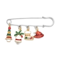 Broche épingle de Noël avec breloques en émail : sapin, cloche, chaussette et bonnet - C1753-7-Pendentifs épingle de sûreté E