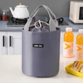 Borsa termica cilindrica grigia con chiusura a coulisse ed etichetta Lunch Bag - Grigio