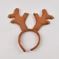 Detailed view of brown felt reindeer antler headband with festive golden bells - Style 01-Brown Antlers with Bells