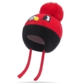 Berretto neonato in maglia con paraorecchie rosso e nero e occhi da cartone animato - Rosso
