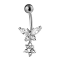 Piercing de ombligo plateado con mariposa de circonita y colgante de flor elegante - Color Acero