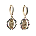 Gold-plated Virgin Mary drop earrings with colorful zircon stones on white background - Guadalupe Virgin Mary / Gold