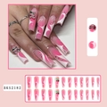 Pink and white swirl press-on nails with cherry and rhinestone accents, 24 piece set - BKS2182 Pink White Swirl Cherry Rhinestone Style
