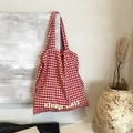 Sac fourre-tout à carreaux rouges et blancs avec broderie sleep well, style minimaliste - Impression sleep well / Carreaux Rouges