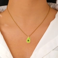 Delicate gold necklace with a vibrant 3D avocado pendant featuring green enamel inlay - Avocado Style (DZ-465)