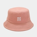 Close-up of pink cotton bucket hat with white #bb atx embroidery and stitched brim - M (56-58cm) / Pink