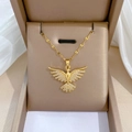 Collana in acciaio al titanio ali di fenice con cristalli in scatola regalo - Oro Pendente Uccello Cristallo (N2197)