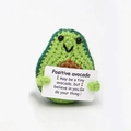 Handmade crochet positive avocado doll with encouraging card in green and brown yarn - Avocado V-Mouth Christmas Green P Long Card