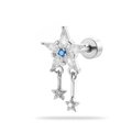 Star-shaped zircon earrings with blue crystal center and silver tassels for women - Star Tassel Style (A-464)
