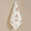 Quilted cotton baby bib with carousel and hot air balloon prints on creamy white fabric - Carousel