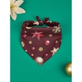 Christmas pet bandana with red knit texture and snowflake patterns on green background - Dark Red Knit Texture Christmas Style