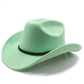 Detail of mint green suede cowboy hat featuring a black braided decorative band - M(56-58cm) / Fluorescent Green (Suede)