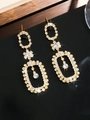 Elegant gold double heart drop earrings with luxury sparkling crystals for women - Gold Large Rectangle Floating Solitaire Drop Earrings DTE1416010GL-W