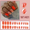 Uñas postizas de mármol naranja con purpurina y forma cuadrada-redonda, pack de 24 - Patrón de Mármol Naranja (W1401) Con Pegamento