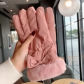 Pink winter gloves with bow detail and faux fur trim featuring touchscreen fingertips - One Size / Pink Bow Fashion