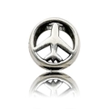Silver peace sign bead with airplane charm for DIY charm bracelets and jewelry making - 1pc Round Airplane Bead
