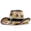 Cappello da cowboy in paglia western con fascia etnica e teschio di toro in metallo - Beige Caffè
