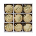 9-piece champagne gold flocked Christmas balls set with sequins and pearls in a white box - 8cm / 9 Pieces Set / Khaki