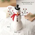 Christmas wool felt snowman figurine with red scarf and black hat on white fabric - No. 13 (Large Snowman with Top Hat)