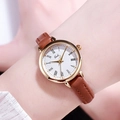 Minimalist quartz watch for women with brown leather strap and white roman numeral dial - Gold Case Brown Leather Strap