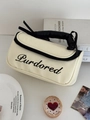 Chic beige bow makeup bag with black embroidery and handle for travel storage - Small / Off-white