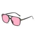 Classic square black sunglasses with pink lenses and gold T-shaped metal decorations - Black Frame Pink Lens