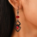 Gothic spider drop earrings with red crystal accents and black metal finish - Bright Black Spider Style (Bright Black Spider A-172)