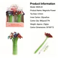 Creative magnolia flower shaped 0.5mm gel pen with green stem and fabric petals - Magnolia-Black Ink