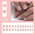 Pink and white gradient press-on nails featuring delicate floral patterns, model W1107 - W1107 Flower Gradient