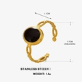 Anillo ajustable de acero dorado con esmalte negro e intrincados detalles calados - Abierto Ajustable / Negro