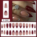 Unghie a mandorla francesi champagne glitter bordeaux e nude con linee argentate - Stile Glitter Patchwork Rosa Nude Borgogna (Y-241)