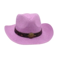 Chapeau de cowboy en paille tressée violette élégante avec bande décorative à boucle étoilée - Taille unique / Violet