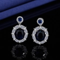 S925 silver stud earrings with oval blue sapphire and white zircon halo setting - Luxury Blue Zirconia Earrings Tz-38