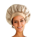 Champagne gold satin silk sleep cap with wide elastic band for women hair care - Khaki