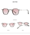 Tre viste di occhiali da sole retrò in metallo con montatura grigia e lenti rosa sfumate - Occhiali da sole / Montatura Grigia / Lenti Rosa