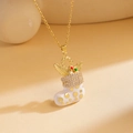 Christmas stocking pendant necklace in gold and white enamel with sparkling zircons - Christmas Sock / Gold