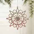 Pink and champagne glitter snowflake Christmas ornament with center gem, 15x15cm - Snowflake A