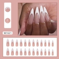 French tip almond press-on nails in nude pink with white edges, model W1621 - W1621 Pure White French