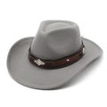Detail of grey felt cowboy hat with vintage belt featuring silver metal diamond studs - M (56-58cm) / Gray