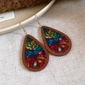 Pendientes retro de madera de nogal con incrustaciones de acrílico y ganchos dorados - Estilo de Retazos Geométricos Multicolor (Gancho de Oreja-Estilo 2)